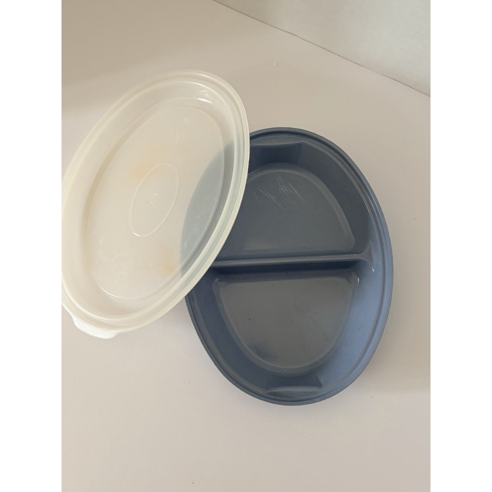 Rubbermaid Microwave Serve N Saver‎ Blue Divided Dish With Lid Vintage